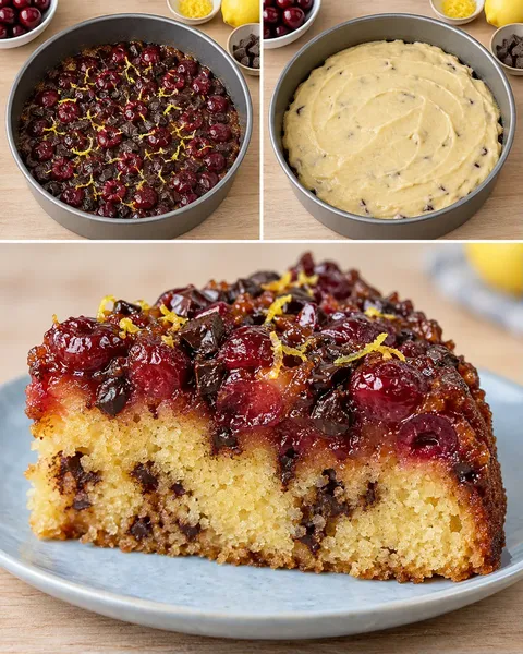 Omgekeerde fruitcake — zure kersen, citroen, pure chocolade