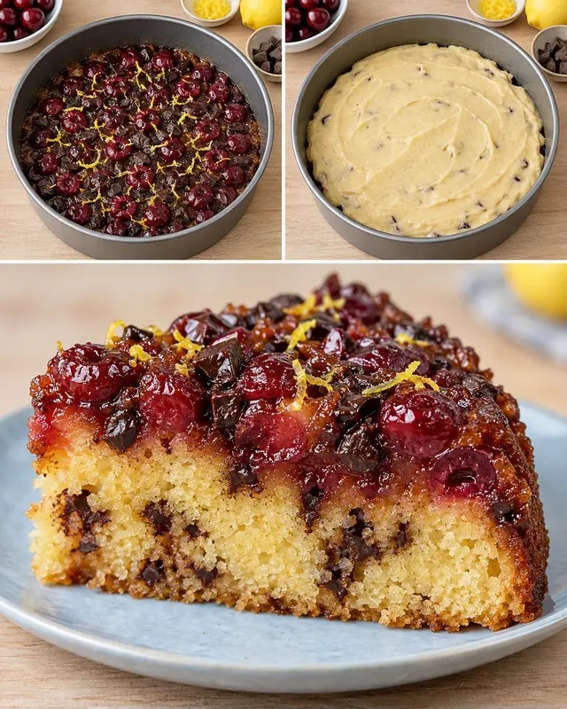 Omgekeerde fruitcake — zure kersen, citroen, pure chocolade