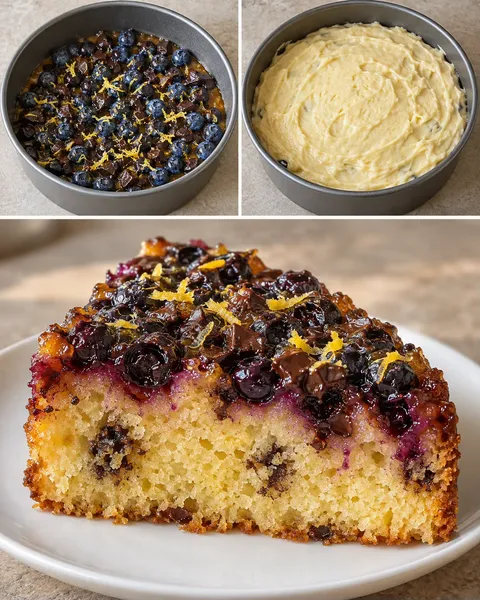 Omgekeerde fruitcake — blauwe bessen, citroen, pure chocolade