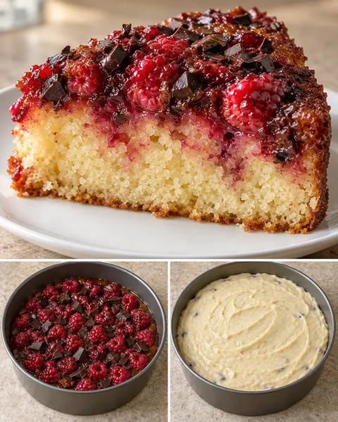Omgekeerde fruitcake — framboos, vanille, pure chocolade