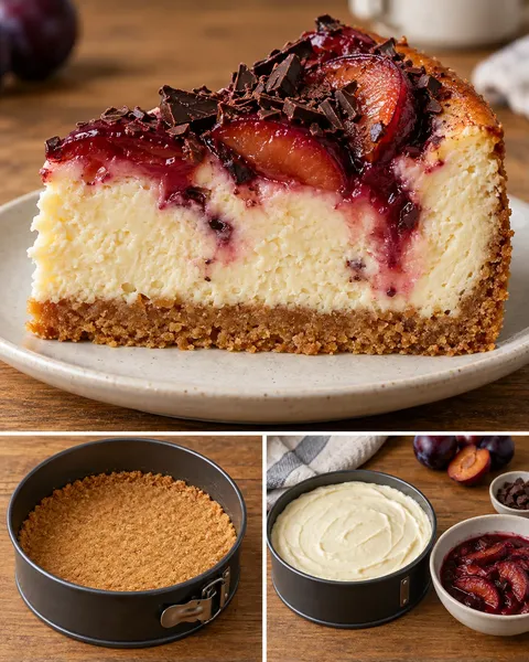 Gebakken cheesecake — pruim, vanille, pure chocolade
