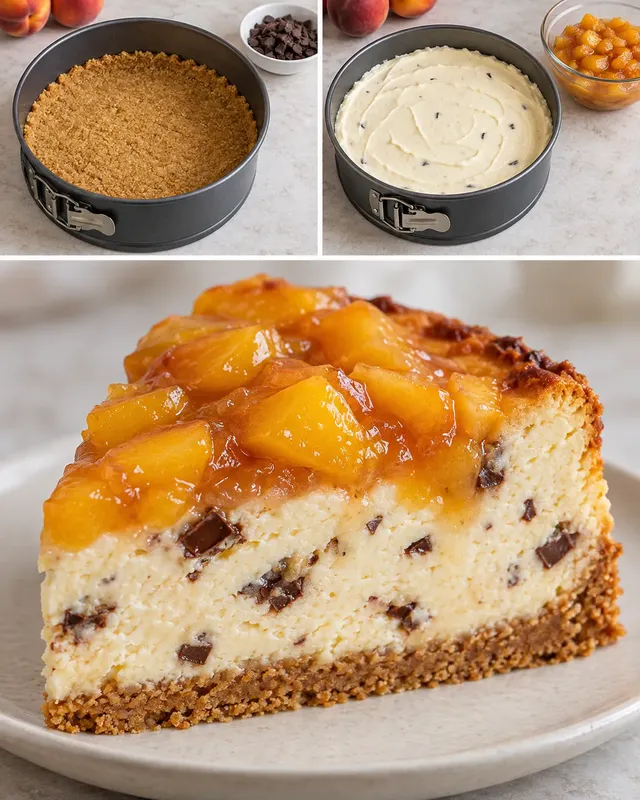 Gebakken cheesecake — perzik, vanille, pure chocolade