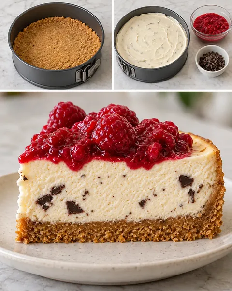 Gebakken cheesecake — framboos, vanille, pure chocolade