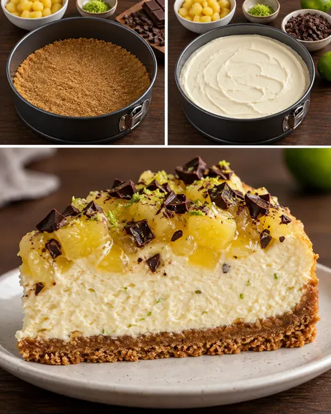 Gebakken cheesecake — ananas, limoen, pure chocolade