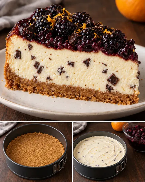 Gebakken cheesecake — braam, sinaasappel, pure chocolade