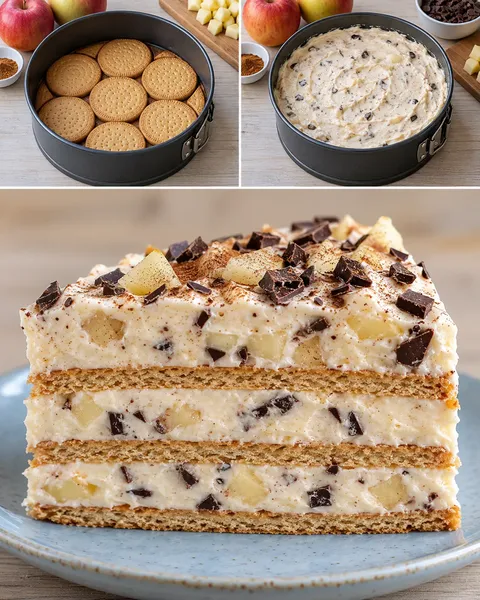 Koekjestaart zonder oven — appel, kaneel, pure chocolade
