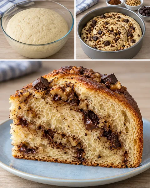Zoete gistcake — koffie, walnoten, pure chocolade