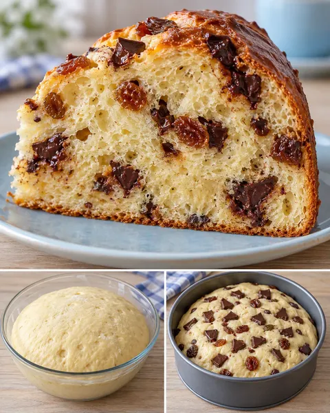 Zoete gistcake — rozijnen, vanille, pure chocolade