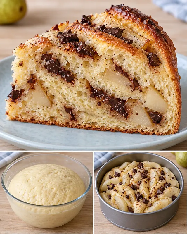 Zoete gistcake — peer, kardemom, pure chocolade
