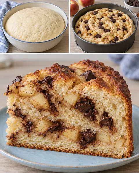 Zoete gistcake — appel, kaneel, pure chocolade