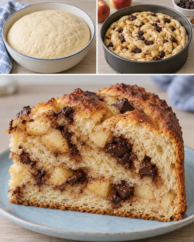 Zoete gistcake — appel, kaneel, pure chocolade