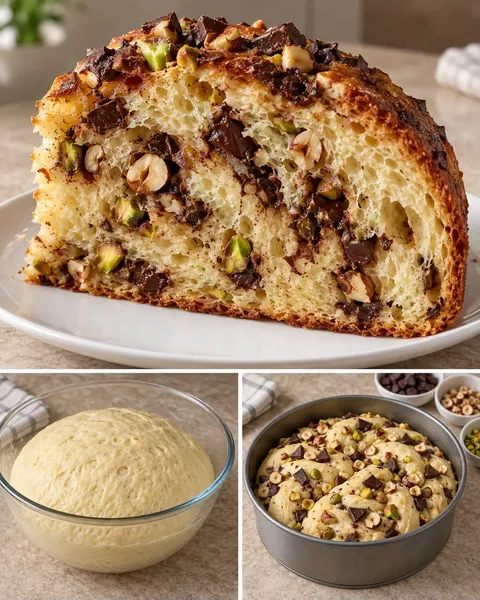 Zoete gistcake — pure chocolade, hazelnoten, pistachenoten