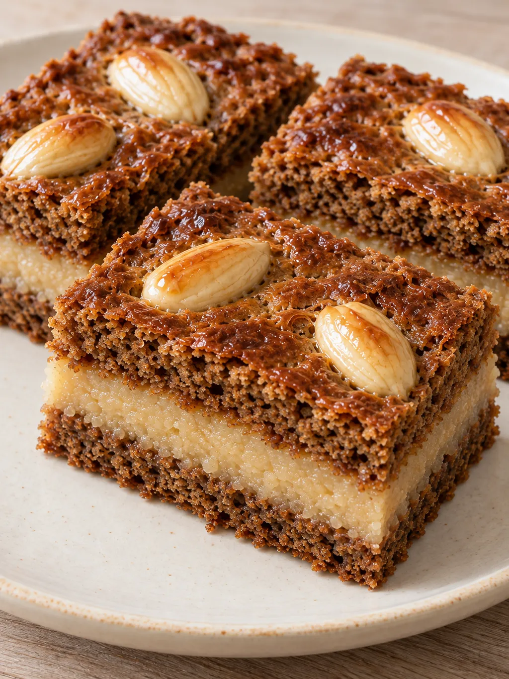 Stukken gevulde speculaas met zachte amandelspijs en goudbruine amandelen