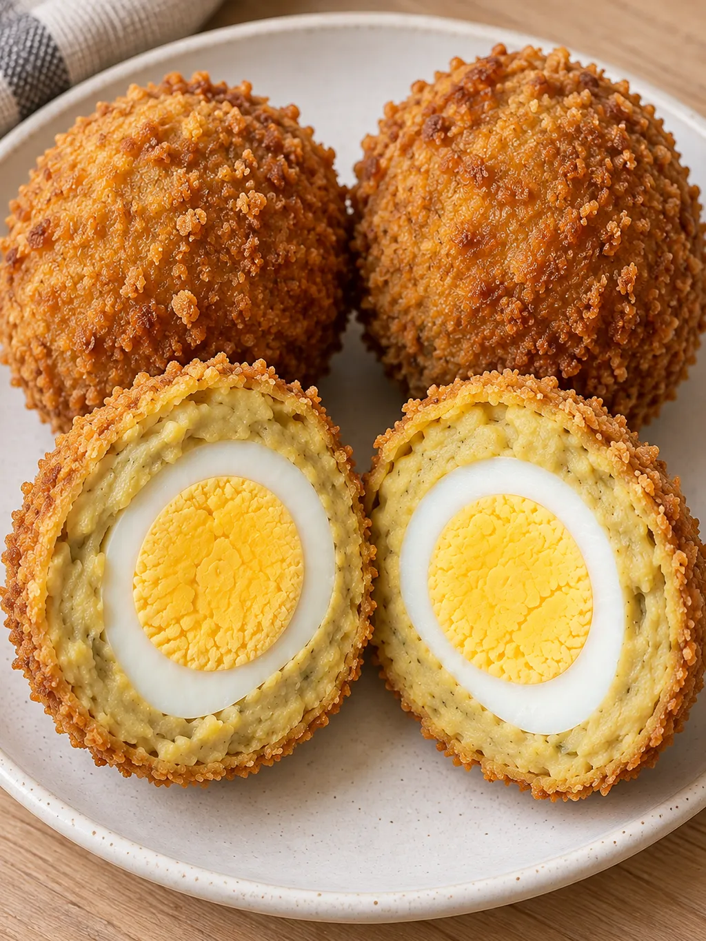 Groninger eierballen met knapperig paneermeel en een heel gekookt ei in kerrieragout