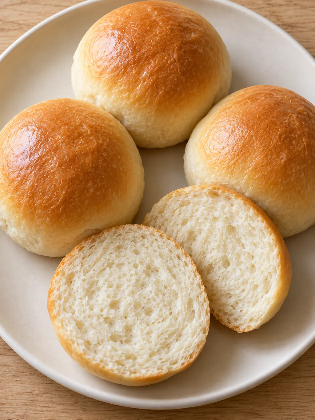 Lichtgouden witte bolletjes met zachte kruim op een crèmekleurig bord