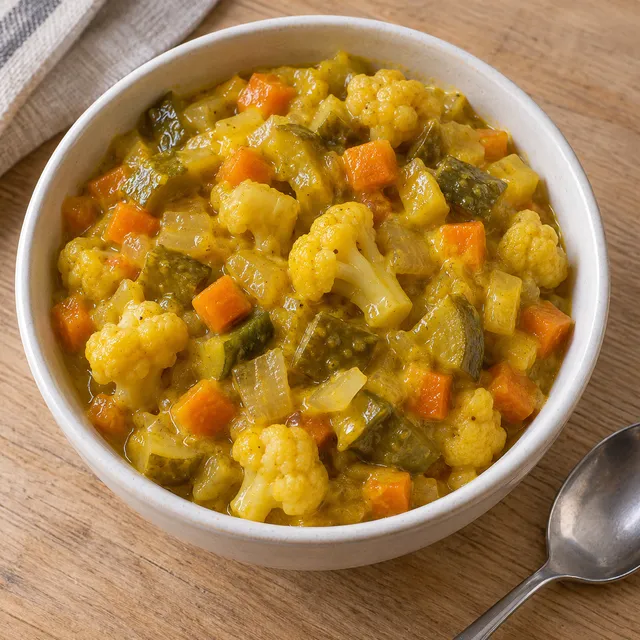Piccalilly met bloemkool, wortel, ui en augurk in gele mosterdsaus